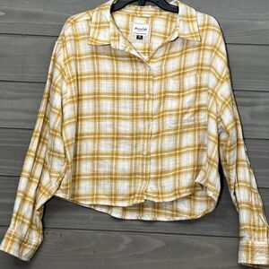 American Eagle Plaid Flannel Cropped Shirt Womens XL Oversized Grunge Indie